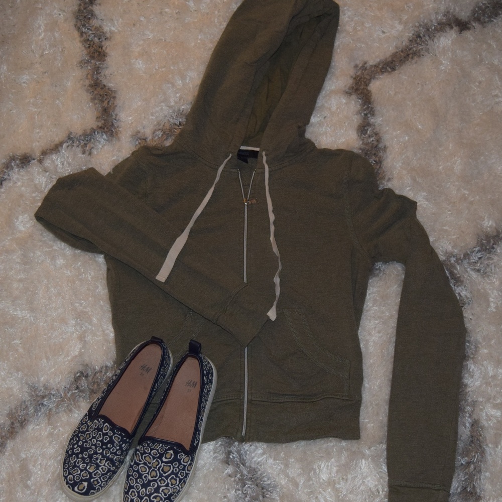 Express Olive Green Zip-up hooded sweatshirt
